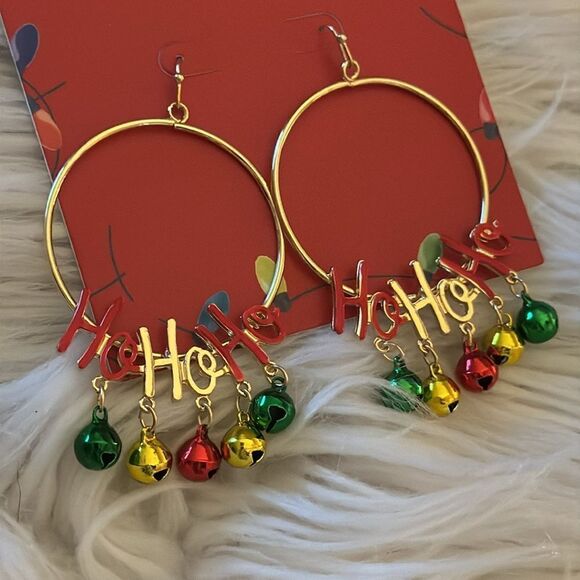 HoHoHo holiday gold tone earrings - Picture 2 of 4